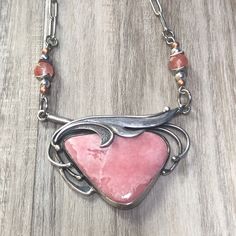 Rhodochrosite Art Nouveau Silver Necklace   | eBay Art Nouveau Silver, Antique Jewelry Necklace, Quartz Beads, Strawberry Quartz, Paper Clip, Vintage Watches, Antique Jewelry, Vintage Antiques, Art Nouveau