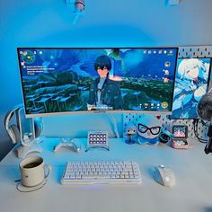 a desktop computer sitting on top of a white desk