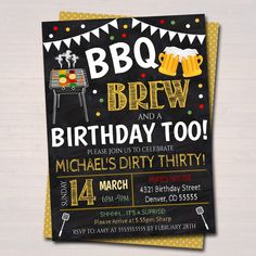 BBQ and Beer Birthday Invitation, Adult Surprise Party, Brew Chalkboard Printable, Man's Grill Out Backyard Party Invite, EDITABLE TEMPLATE Beer Birthday Invitations, Backyard Birthday Parties, Chalkboard Printables, Backyard Birthday, Beer Birthday, Adult Birthday Invitations, Invitation Text, Baby Q, Beer Party