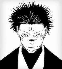 an anime character with spiked hair wearing a black suit and white shirt, looking at the camera