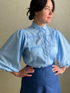 Vintage  cotton Austrian blouse/shirt with cute vintage buttons.  **Great  vintage condition! No holes or spots! **Composition: cotton+polyester.  **Size  M. .  Model is size M and 170 cm height. Would make a cute basing with skirt, jeans or trousers.  **This item will come to you freshly laundered and ready to wear. **If you want to purchase more items, please message me, I will make a special price and delivery. Rock Jeans, Skirt Jeans, Blouse Cotton, Cycling Fashion, Vintage Blouse, Cotton Blouse, Blouse Shirt, Vintage Buttons, Blouse Vintage