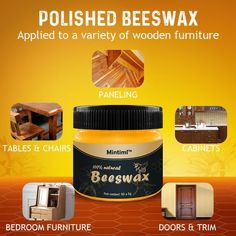 an advertisement for beeswax furniture and accessories