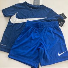 New 2 Pieces Included Blue Short Sets For Spring, Nike Blue Cotton Sets, Blue Short Playwear Sets, Blue Short Sets For Playwear, Blue Fitted Playwear Bottoms, Casual Blue Playwear Sets, Blue Shorts For Playwear In Spring, Blue Playwear Shorts For Spring, Casual Blue Bottoms For Playwear