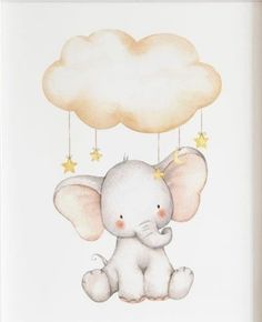 an elephant is hanging from a cloud with stars