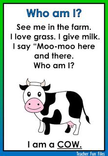 a card with a cow saying who am i? and an image of a cow