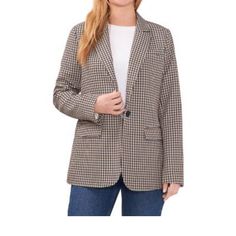 Vince Camuto Ladies Cambridge Plaid Blazer (Xxl) Casual Black Houndstooth Blazer, Casual Fall Sport Coat For Office, Casual Notch Lapel Blazer With Houndstooth Pattern, Casual Tailored Houndstooth Outerwear, Casual Houndstooth Notch Lapel Blazer, Casual Houndstooth Blazer With Notch Lapel, Casual Notch Lapel Houndstooth Blazer, Casual Notch Lapel Outerwear With Houndstooth Pattern, Womens Plaid Blazer