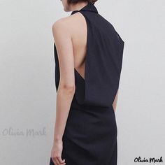 Olivia Mark - Sleeveless Asymmetrical Design Midi Dress - Elegant Cocktail Dress Elegant Sleeveless Asymmetrical Spring Dress, Elegant Sleeveless Asymmetrical Dress For Spring, Chic Asymmetrical Halter Neck Dress For Night Out, Chic Halter Neck Asymmetrical Dress For Night Out, Fitted Sleeveless Asymmetrical Dress For Date Night, Chic Sleeveless Asymmetrical Dress For Work, Chic Sleeveless Maxi Dress For Work, Asymmetrical Sleeveless Summer Evening Dress, Black Sleeveless Asymmetrical Dress For Work