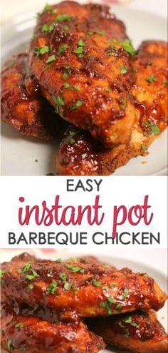 easy instant pot barbecue chicken recipe on a white plate