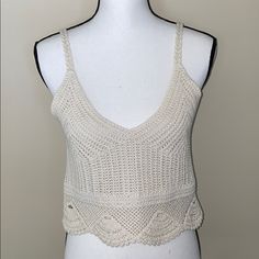 Nwot! Never Been Worn. 97% Cotton, 3% Polyamide Measurements Laying Flat: Pit To Pit 15” Full Rise 17” Casual Beige Tank Top With Crochet Trim, Casual Beige Crochet Trim Tank Top, Casual Cream Sleeveless Crochet Top, V-neck Crochet Trim Knit Top, Casual Knit Tank Top With Crochet Trim, Casual Crochet V-neck Tank Top, Casual Crochet Trim Knit Tank Top, Casual Fitted Tank Top With Crochet Lace, Fitted Casual Tank Top With Crochet Lace