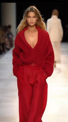 Sweater On Sweater Outfit, Red Fashion Runway, Something Red Outfit, Cherry Red Fashion, Cherry Red Outfit Ideas, Red Outfits Casual, Red Clothing Aesthetic, 2024 Styles For Women, Red In Fashion