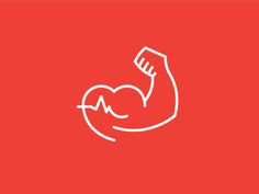 a hand drawn muscle icon on a red background