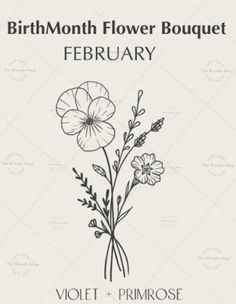 the birth flower bouquet is shown in black and white, with an image of flowers on it