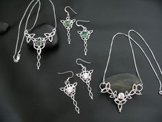 "I've designed this Irish Celtic necklace and earrings set entirely in sterling silver featuring a center, faceted 8mm gemstone that you can choose in the drop down menu! The frame, or centering, of the pendant is made with Celtic Trinity Knots and sterling wire work braids down the center to add the balancing touches to the piece. It comes with a sterling box chain which is soldered to each end of the pendant. This piece is 18\" in length, including the chain, and the pendant, itself, is approx Silver Sterling Silver Jewelry Sets For Anniversary, Sterling Silver Birthstone Jewelry Sets As Gift, Sterling Silver Jewelry Sets With Birthstone For Gift, Silver Jewelry Set With Pendant Stone Setting, Sterling Silver Jewelry With Stone Setting, Silver Sterling Jewelry For May Birthstone, Fine Jewelry Silver Jewelry Sets With Stone Setting, White Gold Sterling Silver Jewelry With Stone Setting, Fine Jewelry Sterling Silver Jewelry Sets