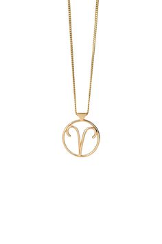 a gold necklace with the letter n on it's front and back ends in two different shapes