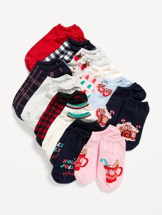 includes 12 pairs of ankle socks rib knit openings comfortable stretch notched toe seams online exclusive one size  . Best Holiday gift for Women , perfect Socks for Christmas! Ankle Socks Women, Pajamas Gift, Family Maternity, Family Pajamas, Old Navy Women, Ankle Socks, Toddler Boys, Rib Knit, Old Navy