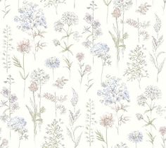 Sample Bergamot Lavender Wildflower Wallpaper Strip Wallpaper, Wildflower Wallpaper, Stripped Wallpaper, A Street Prints, Wallpaper For Sale, Floral Branch, Botanical Illustrations, The Untamed, Botanical Pattern