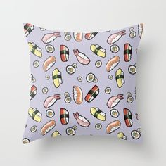 a pillow that has sushi on it