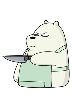 a cartoon bear holding a knife in his hand