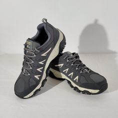 Nwob New Skechers Outdoor Men's Air Cooled Memory Foam Hiking Shoes Condition - Brand New Without Box Size (On Tag) - Men's Us 13 / Uk 12 / Eur 47.5 Model - 51844 Upper Material - Leather & Synthetic Color - Charcoal & White -- Cushioned Lace-up Walking Shoes For Outdoor Activities, Cushioned Lace-up Walking Shoes For Outdoor, Low-top Synthetic Walking Shoes For Hiking, Synthetic Lace-up Walking Shoes For Outdoor Activities, Low-top Hiking Boots With Cushioned Footbed For Walking, Casual Low-top Gray Hiking Boots, Casual Gray Low-top Hiking Boots, Low-top Synthetic Hiking Boots For Walking, Slip-resistant Low-top Hiking Boots For Walking