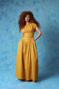 Adesuwa Ruched Cotton Long Dress - Yellow Ochre Yellow Gown, Yellow Maxi Dress, Cotton Long Dress, Yellow Ochre, Iconic Dresses, Technology Fashion, Celebrity Lifestyle, Swim Skirt, Yellow Fashion