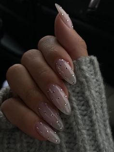 Milky Nails, Her Nails, Classy Acrylic Nails, Almond Acrylic Nails, White Nail, Crystal Nails, Classy Nails, Chic Nails