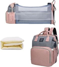 two baby cribs, one in pink and the other in grey