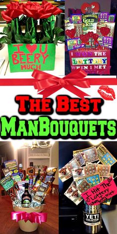 the best man bouquets for valentine's day are in this collage with red bows