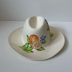 Onia Women’s Rosa Hand-Painted Panama Hat - Oranges Size: M Composition: 100% Paper Brand New With Tags - Never Been Worn. Last Photo For Reference Only. Casual Hand Painted White Hat, Casual White Hand Painted Hats, Hand Painted Curved Brim Sun Hat For Spring, Hand Painted Sun Hat With Curved Brim For Spring, Casual White Straw Hat For Garden Party, Handmade White Fedora For Spring, White Handmade Casual Straw Hat, Handmade White Sun Hat For Spring, Casual White Handmade Straw Hat