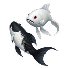 two black and white koi fish swimming side by side on a white background photo