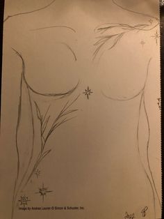 a drawing of a woman's breast with stars on the side and her bottom