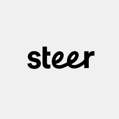 the word steer is written in black on a white background