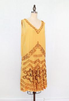 1920s Dress / 20s Flapper Dress BEADED Silk by GuermantesVintage 1920s Style Summer Flapper Dress, Gold Gatsby Flapper Dress For Summer, Silk Sleeveless Flapper Dress, Gold Flapper Dress For Summer, 1920s Style Silk Summer Dress, 20s Flapper, 20s Dresses, 1920s Dress, Beaded Dress