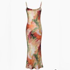 Colorful Abstract Maxi Dress Casual Fitted Floral Print Slip Dress, Chic Printed Slip Dress For Summer, Spring Bodycon Slip Dress, Spring Floral Print Slip Dress For Party, Fitted Maxi Slip Dress For Spring, Fitted Slip Dress For Spring Brunch, Fitted Slip Dress For Brunch In Spring, Chic Multicolor Summer Slip Dress, Bodycon Maxi Dress For Spring Vacation