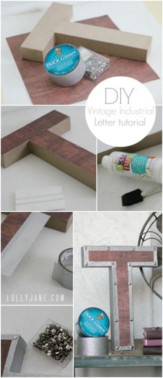 diy wood letter craft with paint and glue on the bottom, along with other items to make it