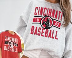 WELCOME TO MY STORE ♥️ _This Vintage Cincinnati Red Crewneck Sweatshirt / T-Shirt, Cincinnati Red EST 1869 Sweatshirt, Cincinnati Baseball Shirt, Retro Cincinnati Red Shirt, Retro Cincinnati, Cincinnati Sweater, Red Sweater, Red Sweatshirt, Cincinnati Baseball, Red Fan Gift, Vintage Baseball Tee, Gift for her, Gift for Mom, Gift for him, Baseball Season, World Series, Game Day Shirt. _Please check Color and Size Charts before placing the order. You can find them in the listing's photos (Dependin Reds Game Outfit Cincinnati, Cincinnati Reds Outfit Woman, Cincinnati Reds Sweatshirt, Red Retro Sports T-shirt, Cincinnati Bengals Crewneck, Red Sweatshirt, Red Crewneck, Red Sweater, Baseball Season