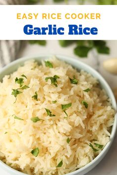 garlic rice in a bowl with the title