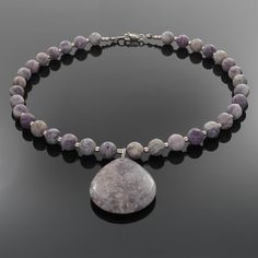 Jasper is a vibrant gemstone that comes in a hundred different variations. This light purple is striking yet gentle. 19 inches long. Properties of this are: Jasper: is the "supreme nurturer," heals the spirit, & brings courage. Silver: calms and brings balance Luxury Artisan Jasper Necklaces, Healing Teardrop Pendant Necklace With Gemstone Beads, Teardrop Amethyst Gemstone Beads Necklaces, Rings Purple, Jewelry Rings Unique, Homemade Necklaces, Purple Jasper, Making Bracelets With Beads, Beaded Jewelry Bracelets