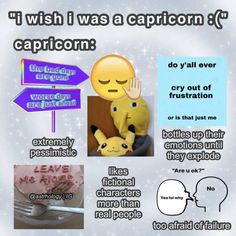 a poster with some words and pictures about the different things that happen in caprictors