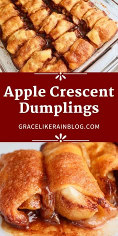 apple crescent dumplings with caramel drizzle in the middle and on top