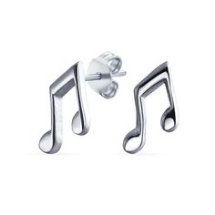 Create the right tune with these cute music note stud earrings. Fashioned in sterling silver, each earring features a polished musical note. These post earrings secure comfortably with friction backs. Music-themed Silver Earrings, One Ear Piercing, Musical Note Jewelry, Sing Out, Tiny Studs, Platinum Jewelry, Musical Note, Love Music, Music Note