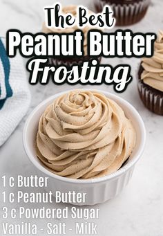 the best peanut butter frosting is in a bowl