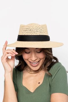 Gambler style straw hat Matte black ribbon detail Adjustable band on interior Supportive weaving, will hold it's shape Light & cool Wear on vacay or to the pool BEST SELLER back in a new color! Whether you are poolside or strolling on vacay, we got you covered. *15" diameter front to back, 3.25" brim. *Accessories are final sale. Black Hat Band For Summer Vacation, Summer Vacation Black Hat Bands, Black Hat Bands For Summer Vacation, Black Hat Bands For Vacation, Adjustable Woven Fedora For Vacation, Black Summer Fedora For Day Out, Braided Straw Hat Bands For Summer, Casual Braided Straw Fedora, Summer Braided Straw Hat Bands