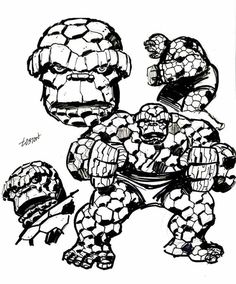 an ink drawing of the thing that appears to be being chased by two other characters