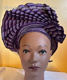 African autogele, ready to wear gele, African hat, traditional wedding hat, pre-tied headgear, headwrap, Head-tie.  * Adjustable Velcro/plaster straps behind. * Aso Oke , Women  * Size: One size fits most * Classic turban style, Solid color * Auto-gele  African head tie of Nigerian  * 100% brand new and high quality! No Refund/No Returns/No Exchange Kindly allow a difference of the picture/pattern of your item(s) between the real-life image and the photographic image on the website. Traditional Fitted Costume Hats And Headpieces, Adjustable Purple Headwrap For Party, Adjustable Purple Headwrap For Parties, Traditional Adjustable Fascinator For Parties, Traditional Adjustable Turban For Parties, Traditional Fitted Headscarf, Fitted Purple Turban For Parties, Purple Fitted Turban For Parties, Elegant Headwrap For Church