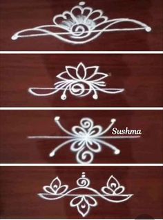 three different types of stencils on a wooden surface with the words sushma written