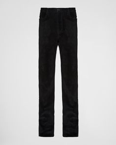 Black Five-pocket velvet denim jeans | PRADA Prada Jeans, Latest Jeans, Straight Cut Jeans, Jogging Suit, Denim Jeans Men, Raw Denim, Triangle Logo, Jeans Men, Tapered Jeans