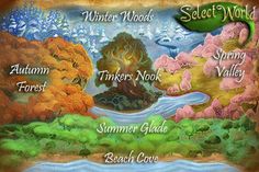 an image of the four seasons with trees, water and land in it's center