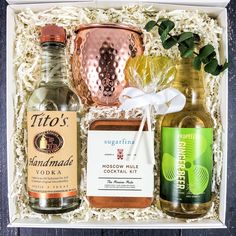 an assortment of liquors in a gift box