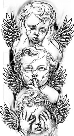 an angel tattoo design with two children