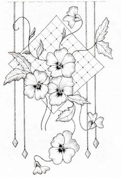 a drawing of flowers on a table cloth